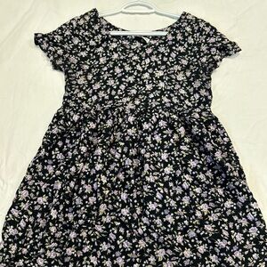 Vintage Floral Babydoll Dress/Top Black Purple Summer Festival Sz Small